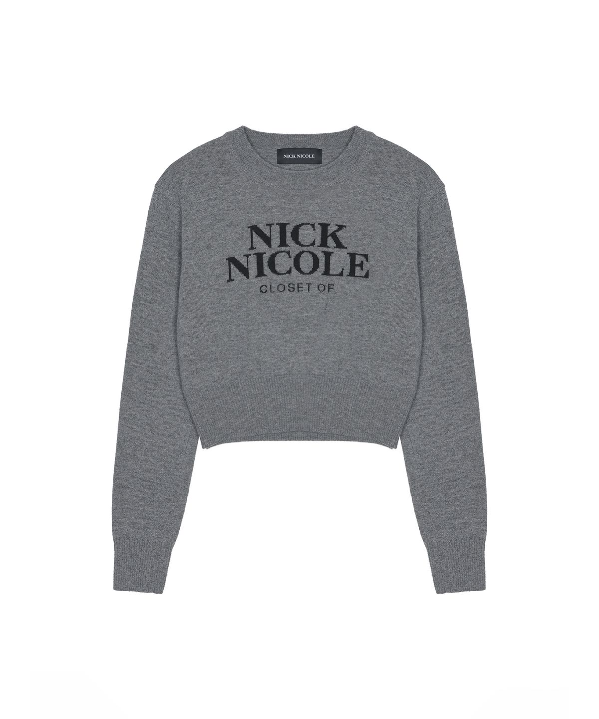 닉앤니콜(NICK&NICOLE) CASHMERE NICOLE LOGO CROP JACQUARD KNIT_GRAY