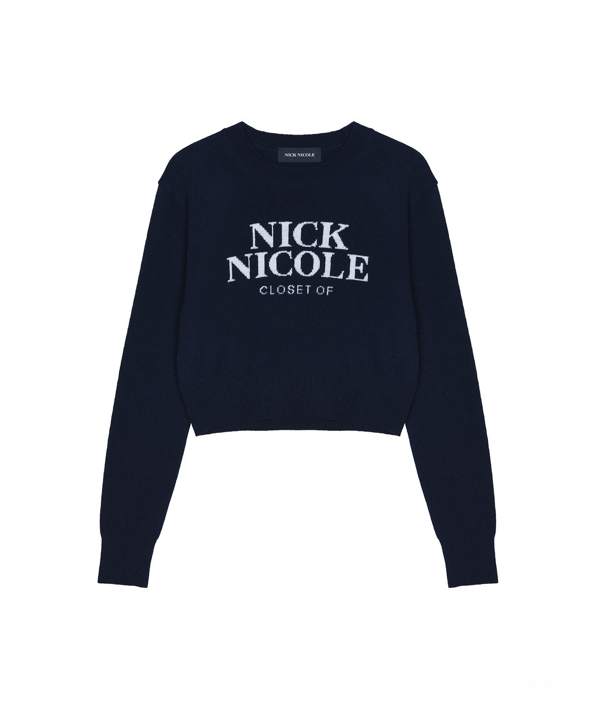 닉앤니콜(NICK&NICOLE) CASHMERE NICOLE LOGO CROP JACQUARD KNIT_NAVY