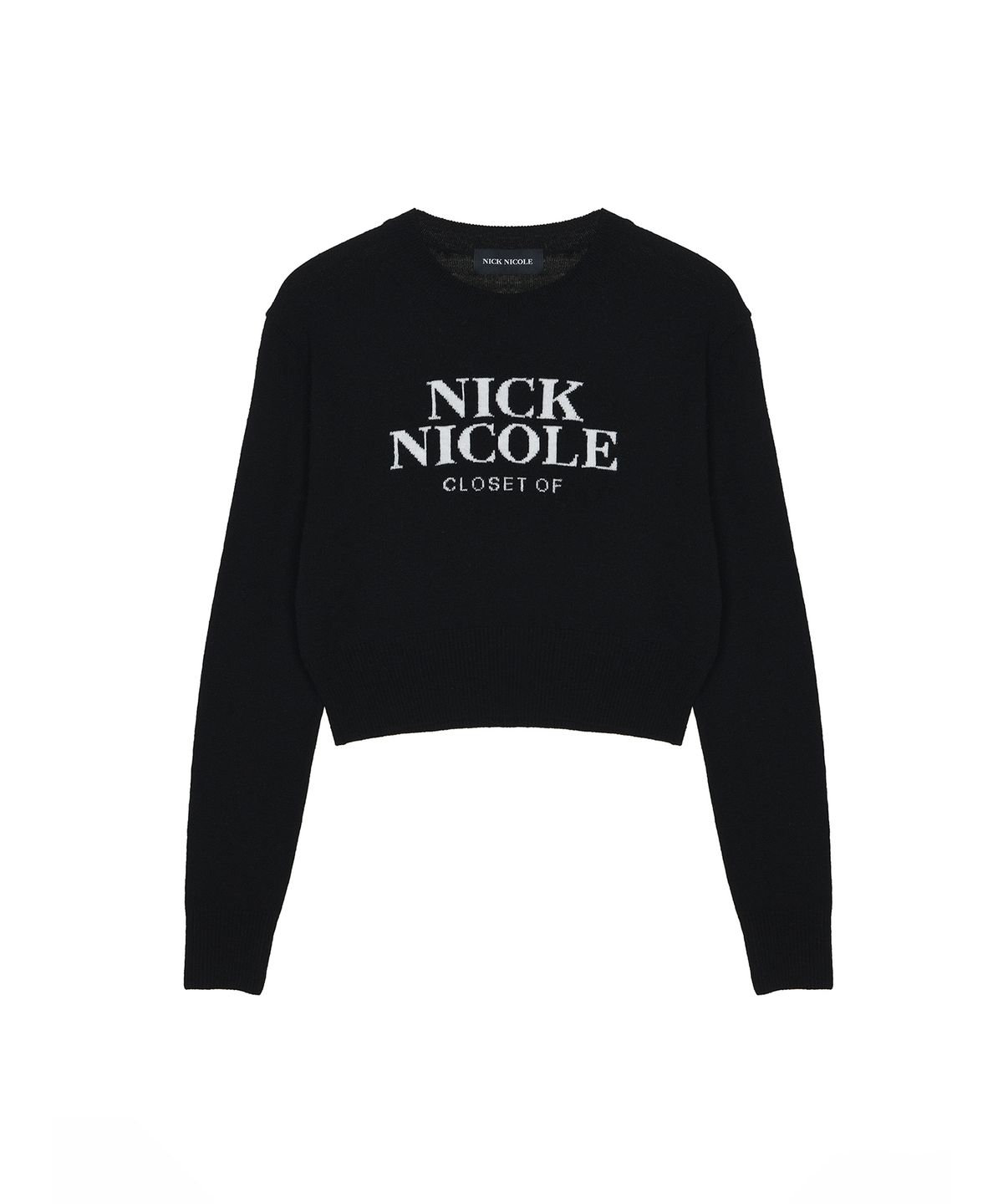 닉앤니콜(NICK&NICOLE) CASHMERE NICOLE LOGO CROP JACQUARD KNIT_BLACK