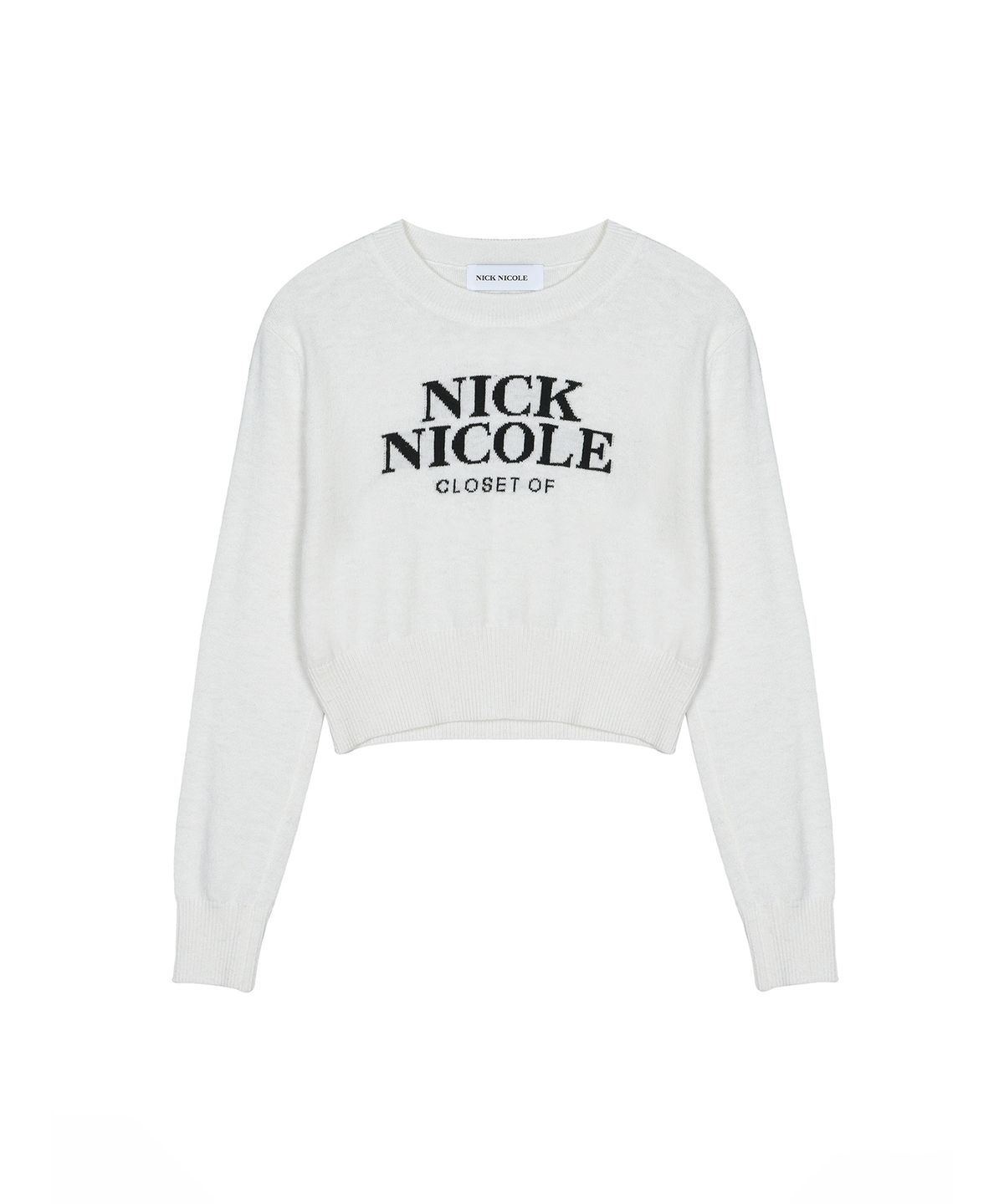 닉앤니콜(NICK&NICOLE) CASHMERE NICOLE LOGO CROP JACQUARD KNIT_IVORY
