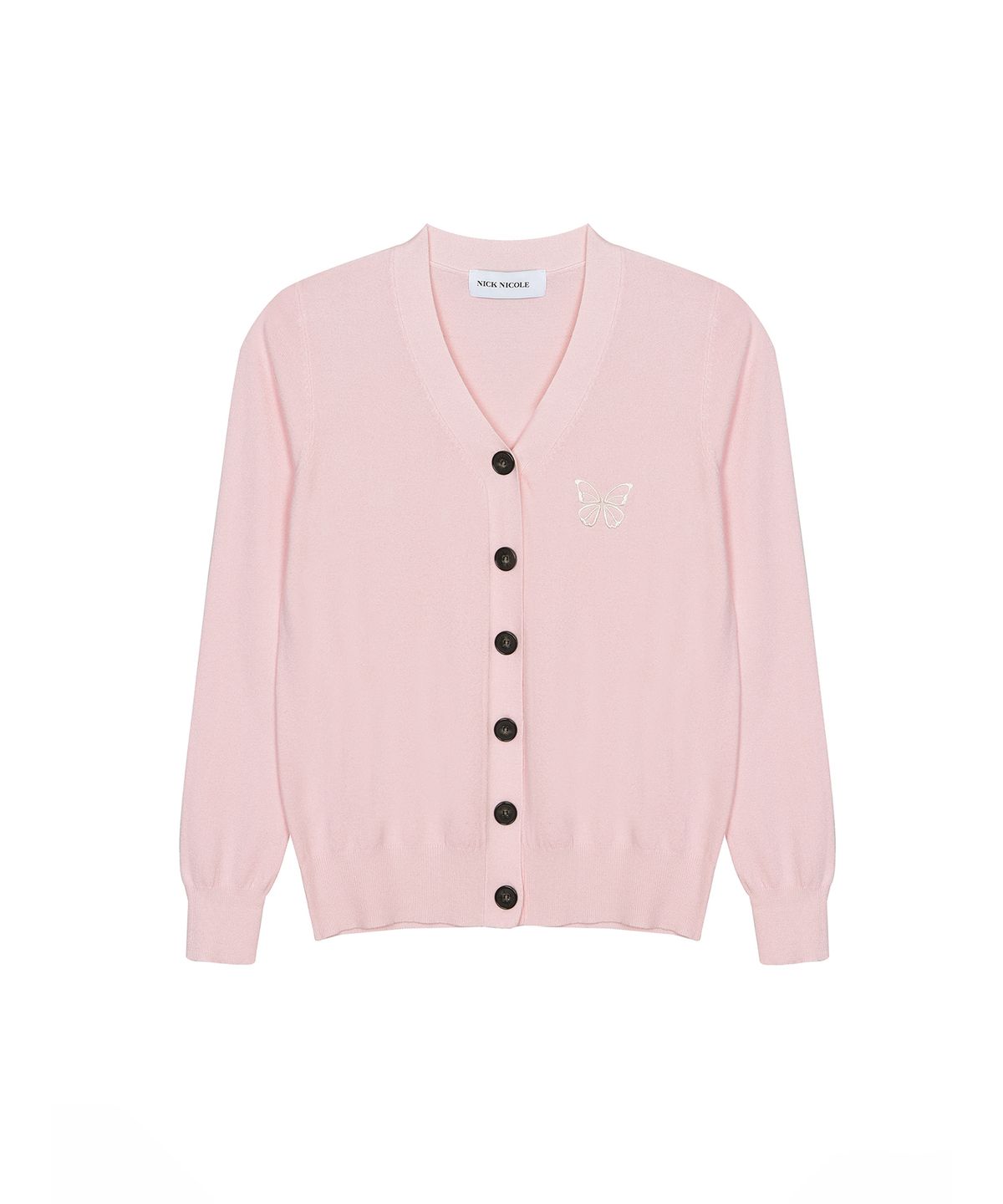 닉앤니콜(NICK&NICOLE) MINIMAL V NECK BUTTERFLY CARDIGAN_PINK
