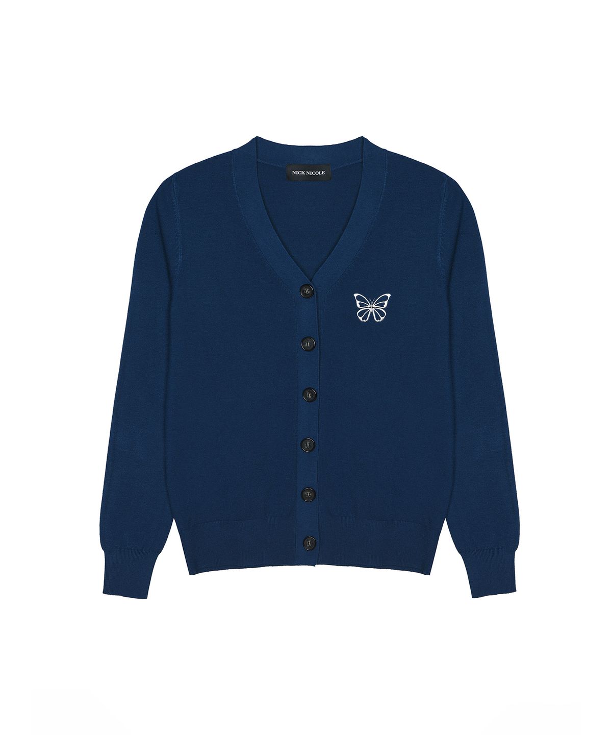 닉앤니콜(NICK&NICOLE) MINIMAL V NECK BUTTERFLY CARDIGAN_NAVY