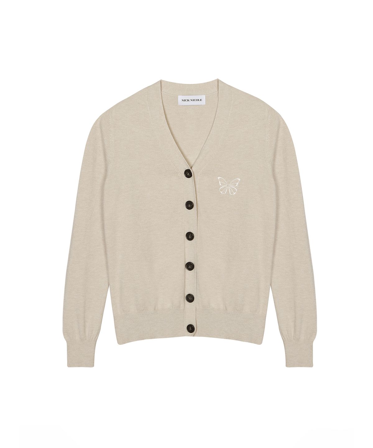 닉앤니콜(NICK&NICOLE) MINIMAL V NECK BUTTERFLY CARDIGAN_BEIGE