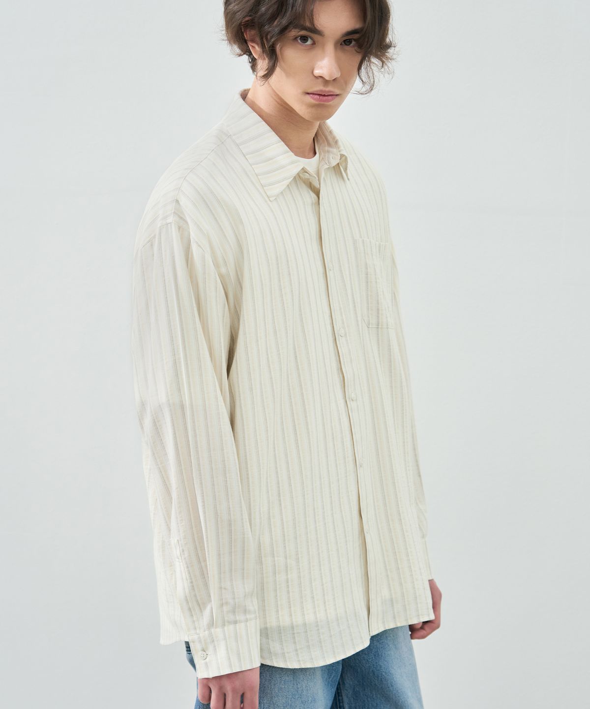 드로우핏(DRAW FIT) 오버사이즈 옴브레 스트라이프 셔츠 [LEMON GRASS]