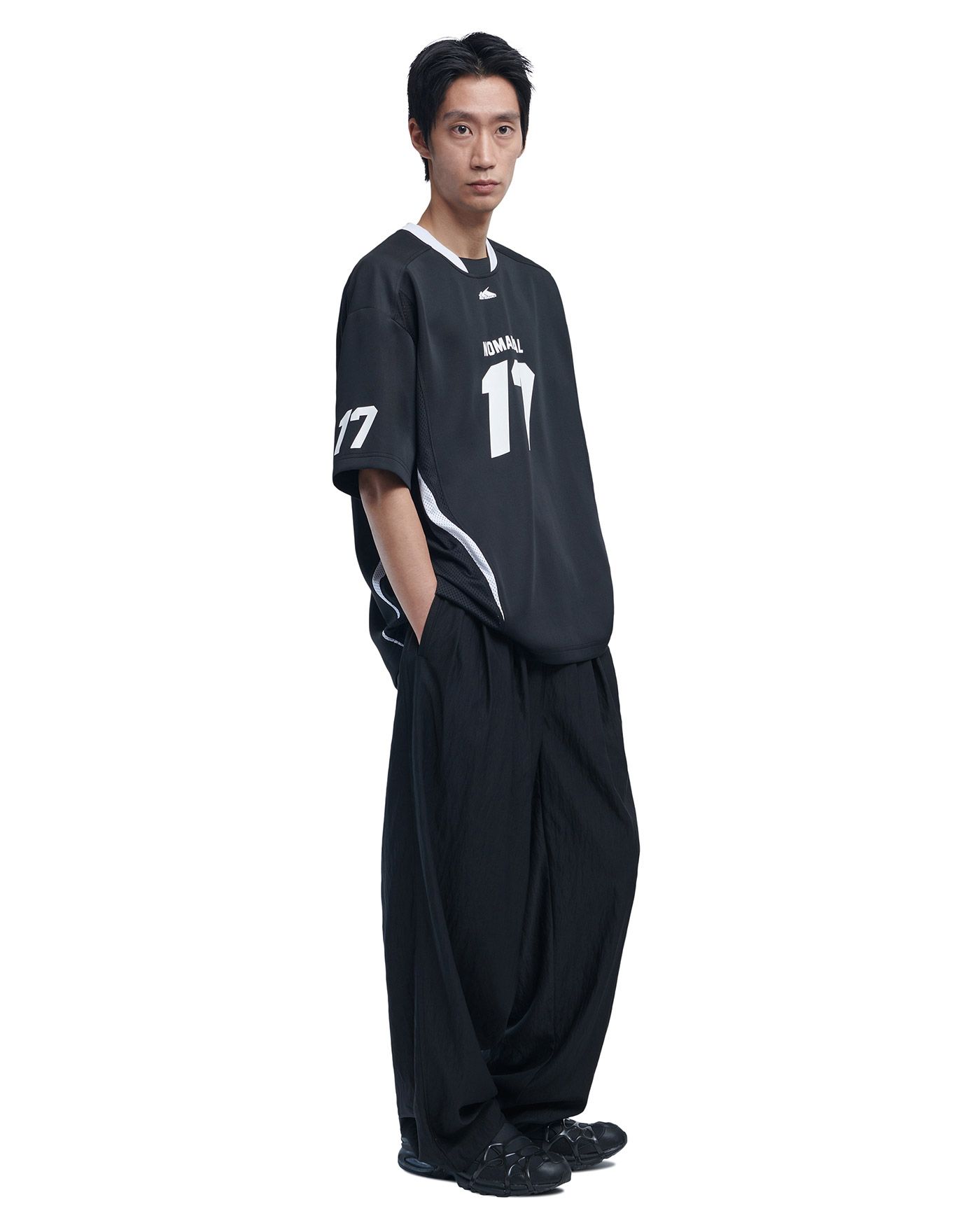 MUSINSA | NOMANUAL 17 MESH BLOCK FOOTBALL JERSEY - BLACK