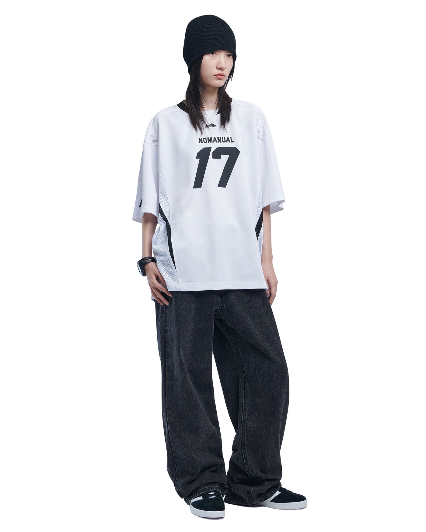 MUSINSA | NOMANUAL 17 MESH BLOCK FOOTBALL JERSEY - WHITE