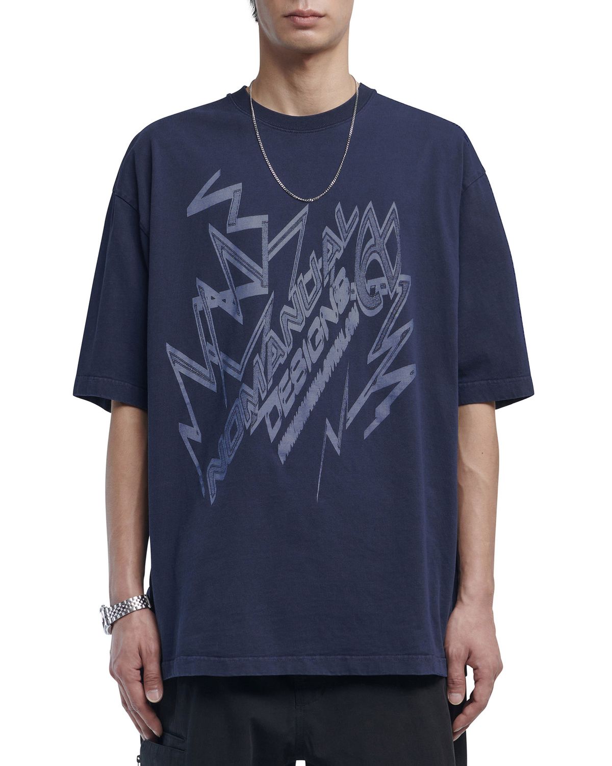노매뉴얼(NOMANUAL) THUNDER LOGO T-SHIRT - DARK NAVY