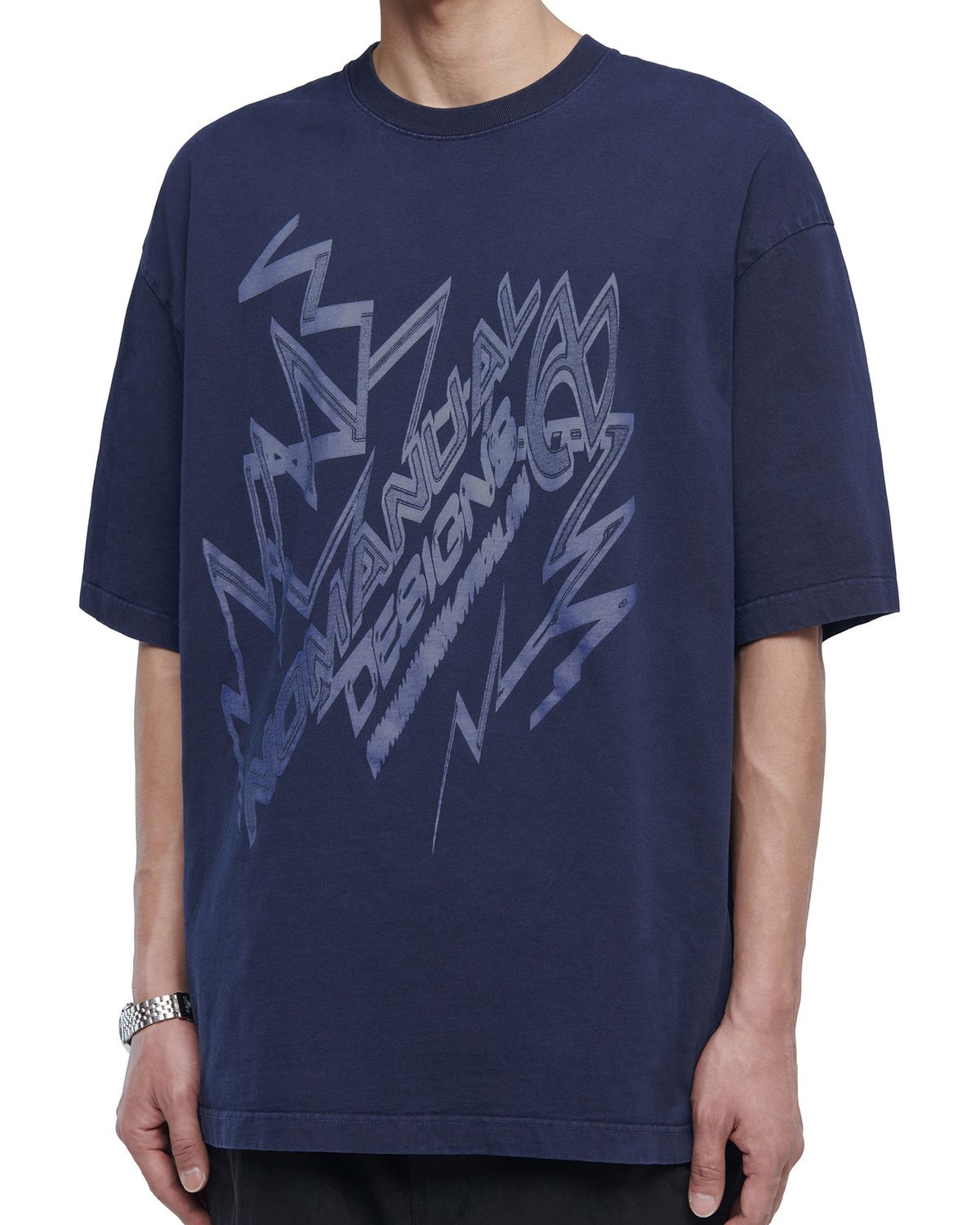 노매뉴얼(NOMANUAL) THUNDER LOGO T-SHIRT - DARK NAVY