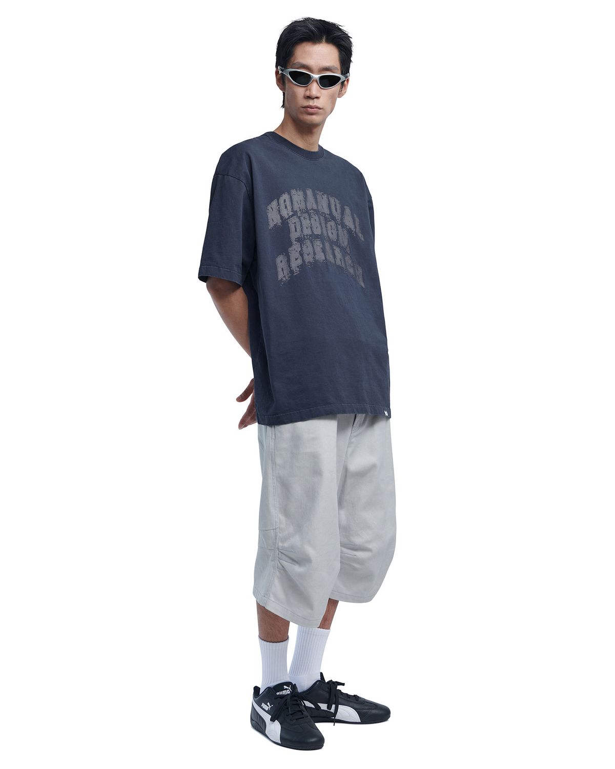 노매뉴얼(NOMANUAL) OVERDYED D.A.L T-SHIRT - WASHED NAVY