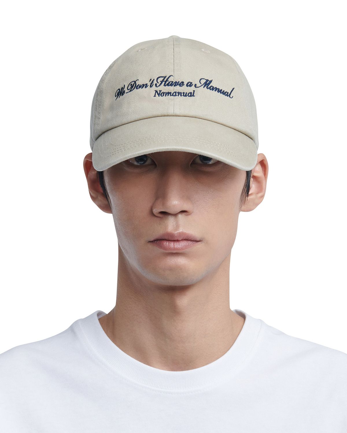 노매뉴얼(NOMANUAL) EMBROIDERED SLOGAN BALL CAP - BEIGE