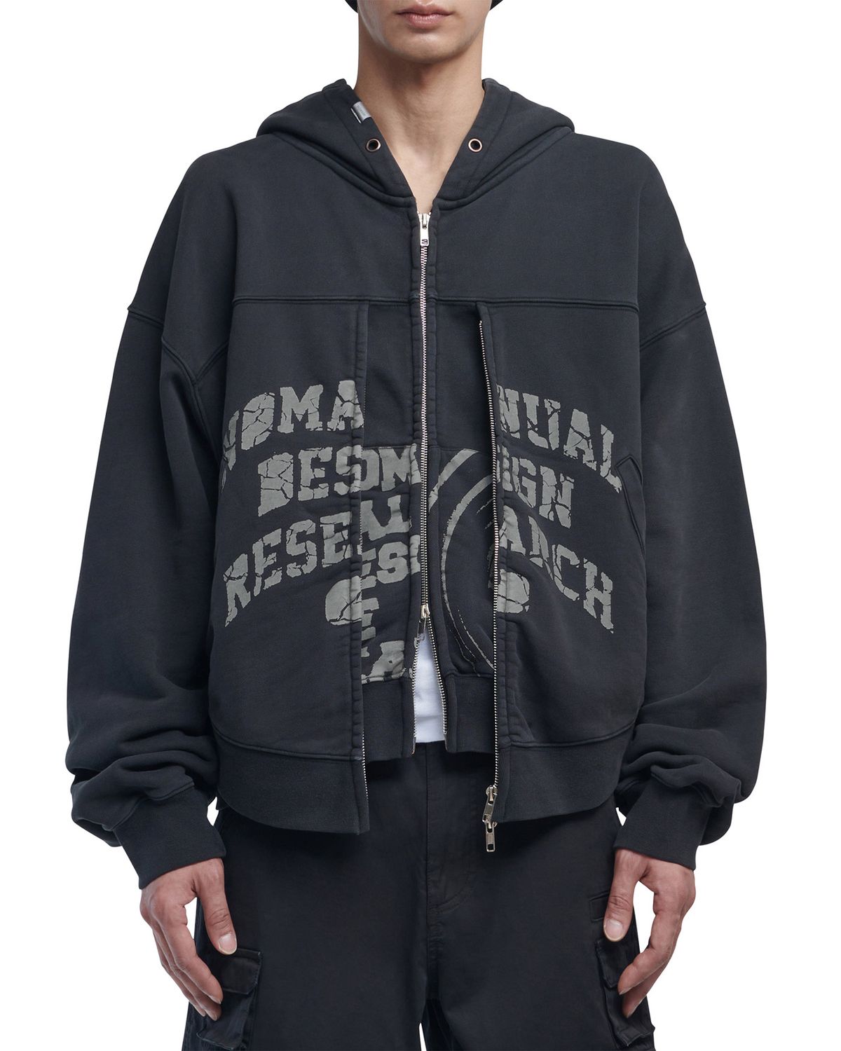노매뉴얼(NOMANUAL) OVERDYED D.F.L HOODED ZIP-UP - WASHED BLACK