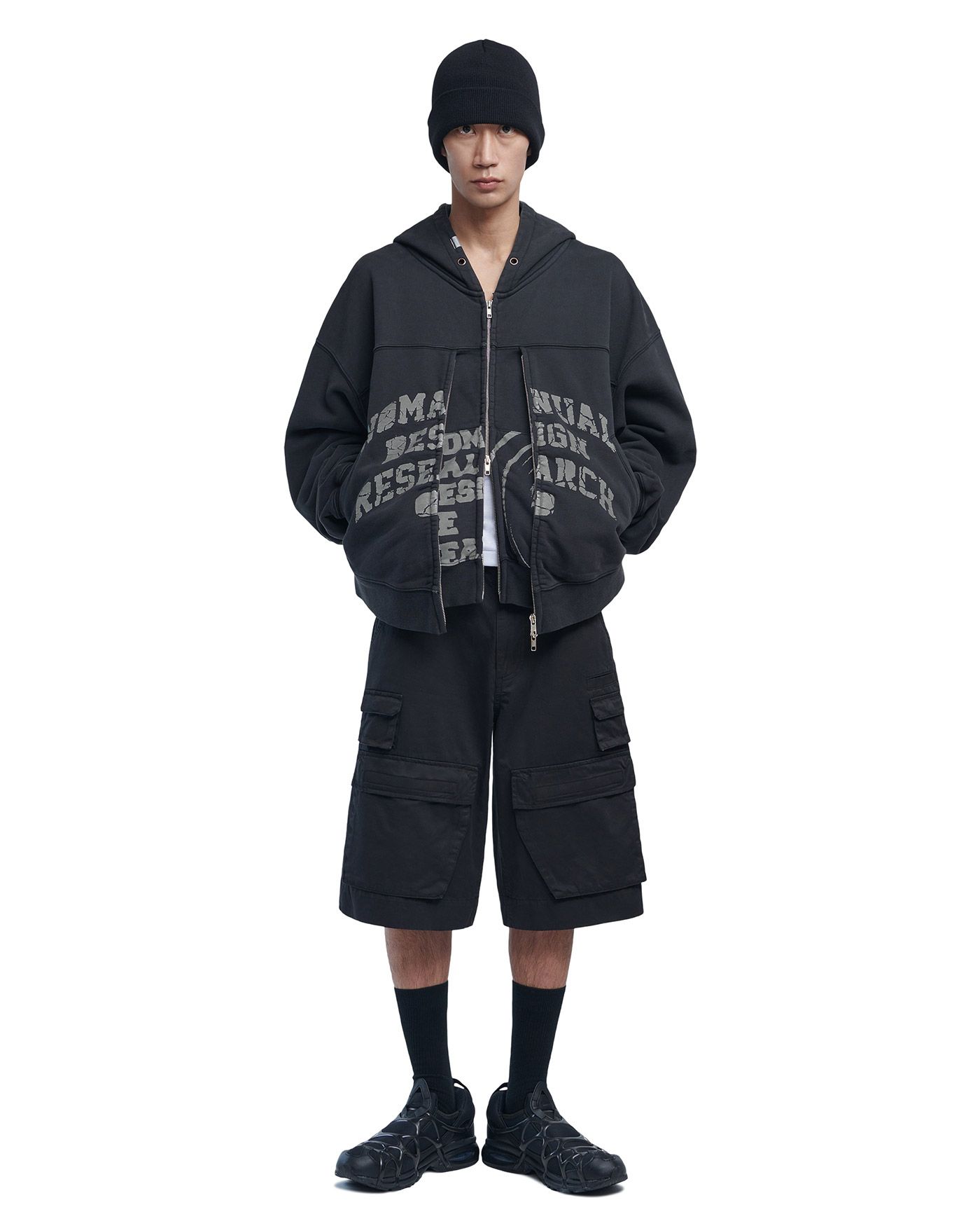 MUSINSA | NOMANUAL OVERDYED DFL HOODED ZIP-UP - WASHED BLACK