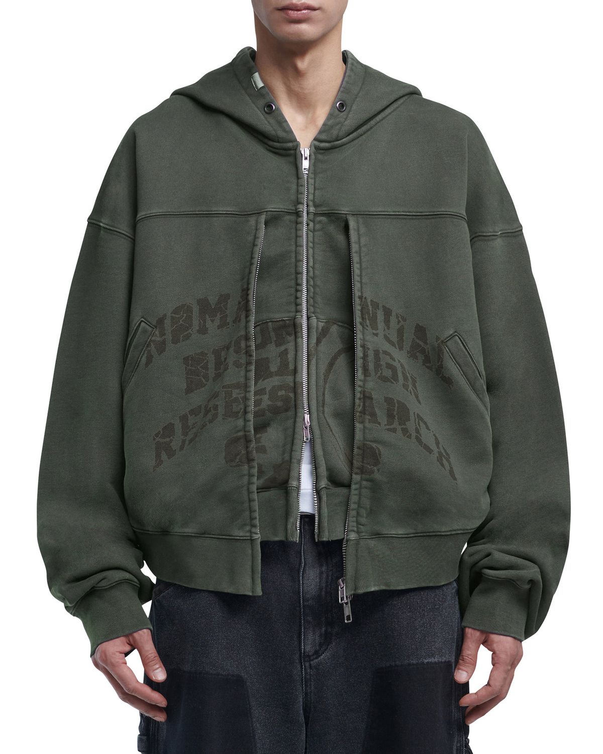 노매뉴얼(NOMANUAL) OVERDYED D.F.L HOODED ZIP-UP - DEEP KHAKI