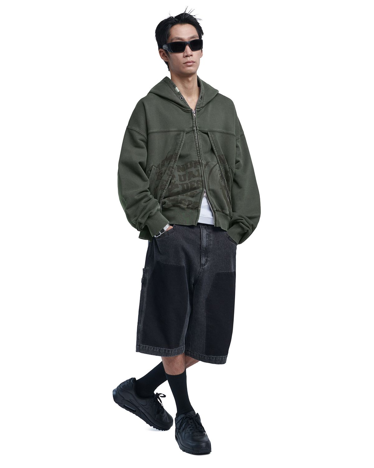 노매뉴얼(NOMANUAL) OVERDYED D.F.L HOODED ZIP-UP - DEEP KHAKI