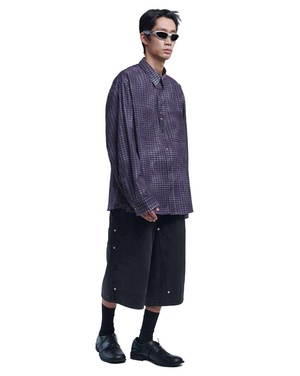 노매뉴얼(NOMANUAL) OVERDYED CHECK SHIRT - PURPLE