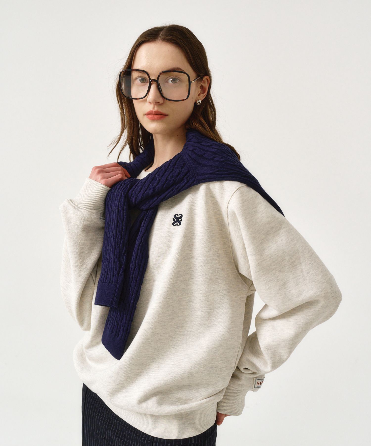 MUSINSA | SATUR Classic Logo Basic Sweatshirt Melange Ivory