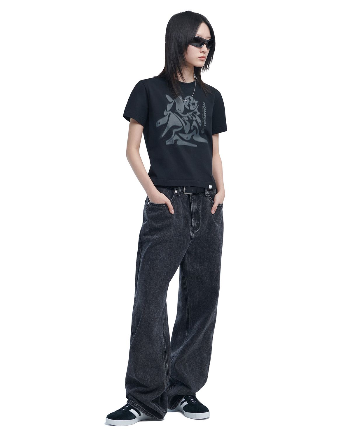 노매뉴얼(NOMANUAL) SEMIWIDE DENIM PANTS - BLACK