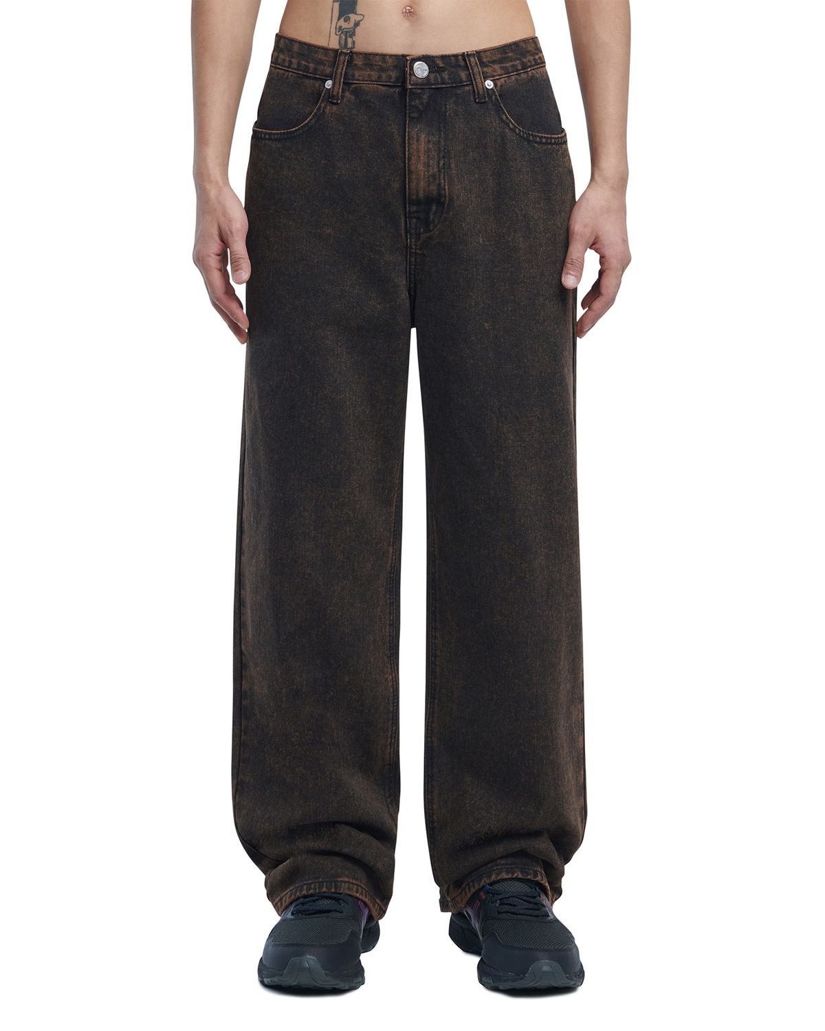 노매뉴얼(NOMANUAL) SEMIWIDE DENIM PANTS - DARK BROWN