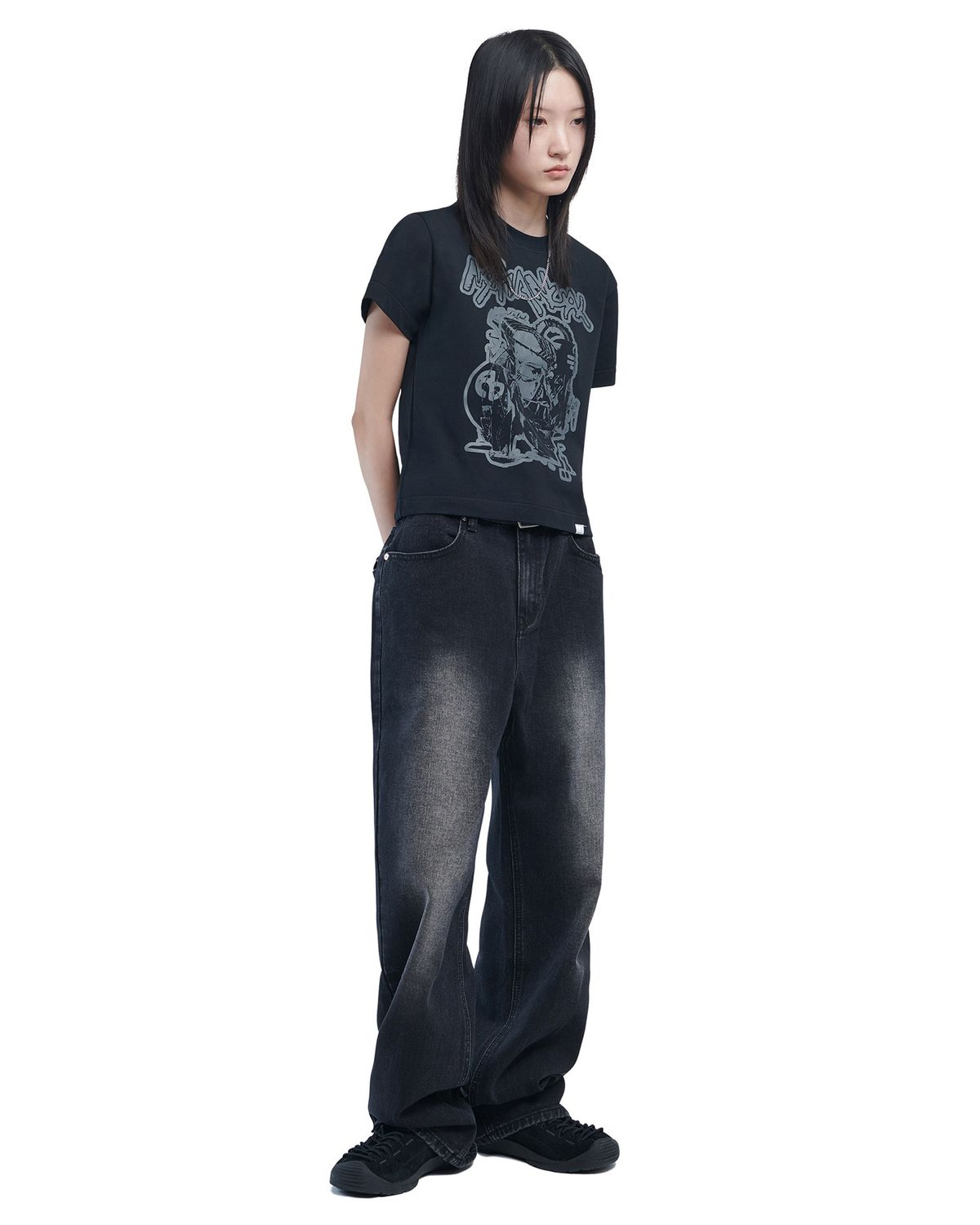 노매뉴얼(NOMANUAL) WASHED DENIM PANTS - BLACK