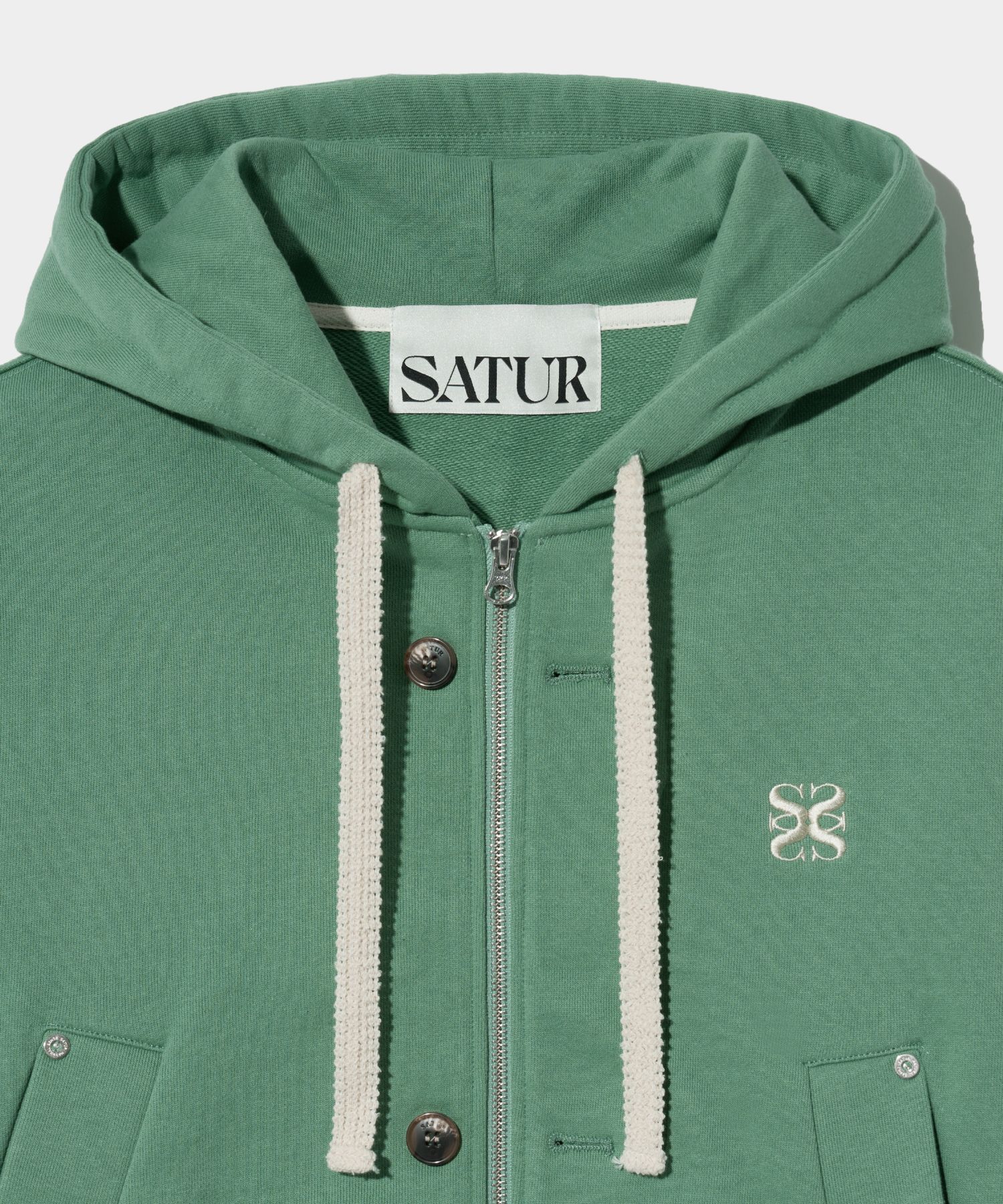 ◆SATUR◆ Theo Cotton All Day Hooded Zip-Up Sage Green SA241 MUSINSA公式 | SATUR Theo Cotton All Day Hooded Zip-Up Sage Green
