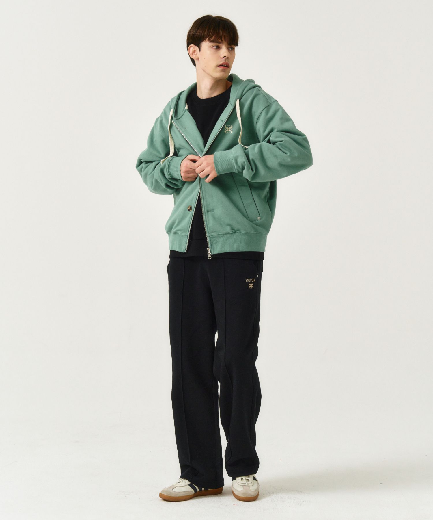 ◆SATUR◆ Theo Cotton All Day Hooded Zip-Up Sage Green SA241 MUSINSA公式 | SATUR Theo Cotton All Day Hooded Zip-Up Sage Green