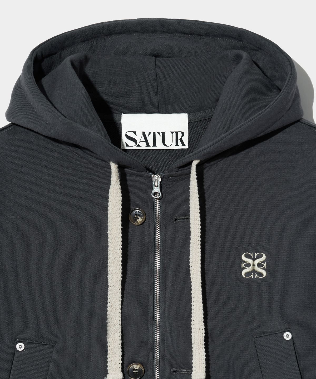 세터(SATUR) 테오 코튼 올 데이 후드 집업 클래식 차콜