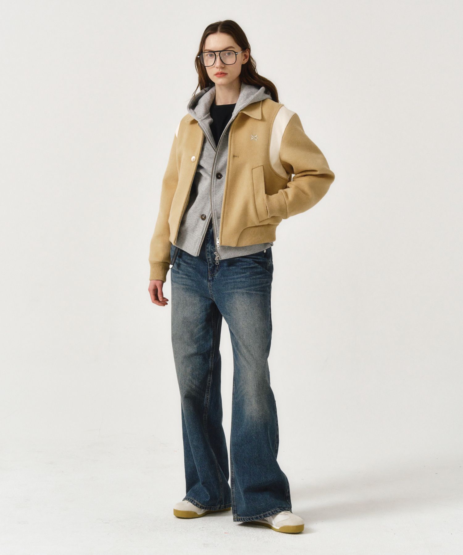 MUSINSA | SATUR Percy wool blend varsity jacket organic beige