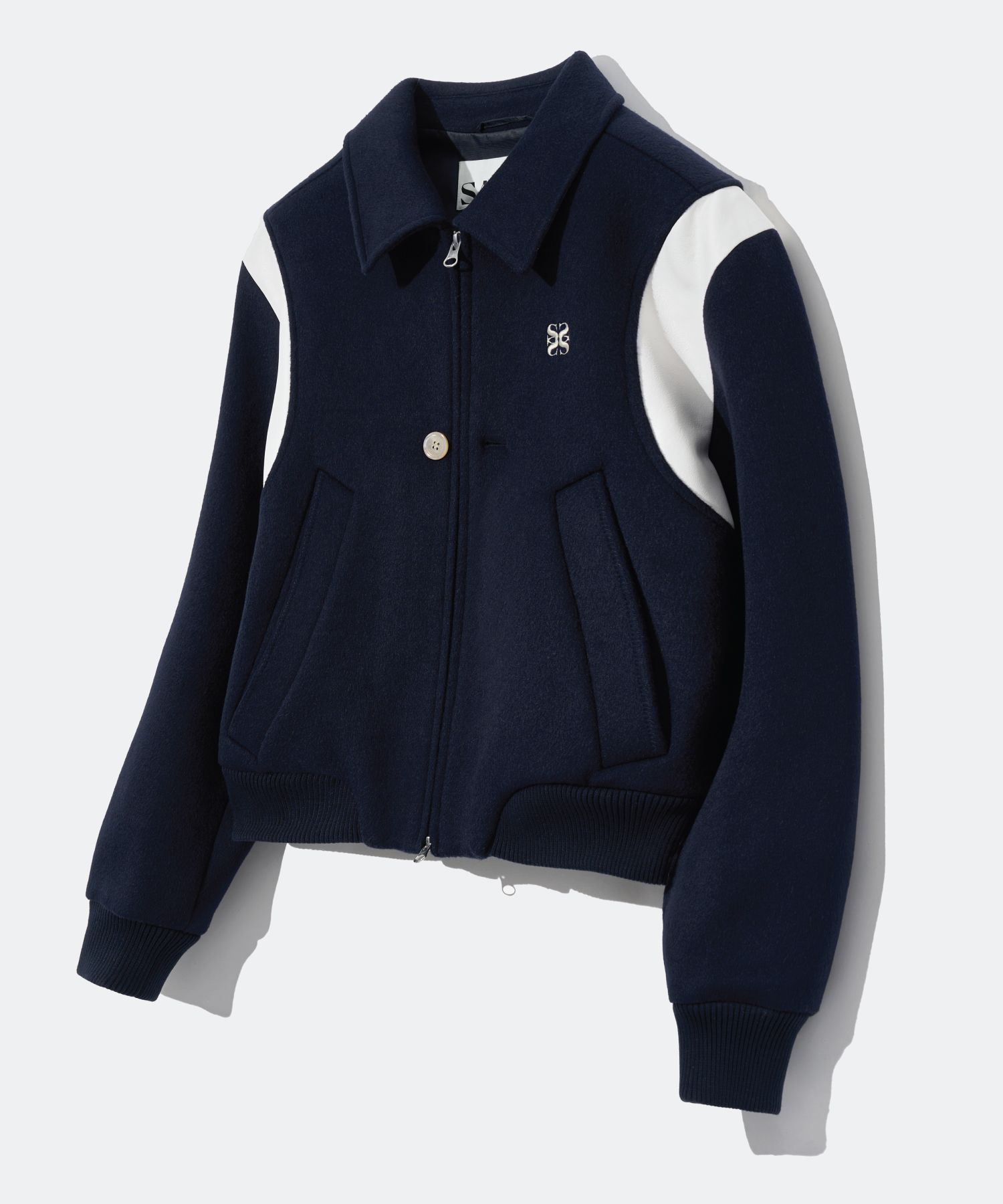 MUSINSA | SATUR Percy wool blend varsity jacket classic navy