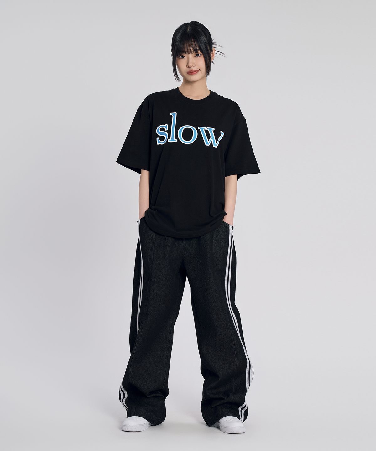 슬로우 레코드 하우스(SLOW RECORD HOUSE) 슬로우 나염 반팔 티셔츠_블랙
