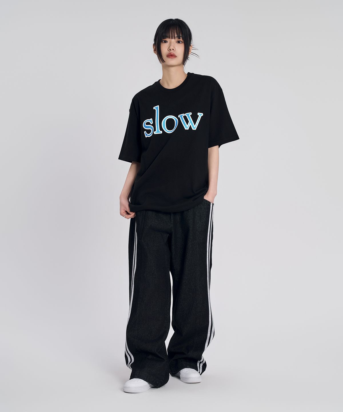 슬로우 레코드 하우스(SLOW RECORD HOUSE) 슬로우 나염 반팔 티셔츠_블랙