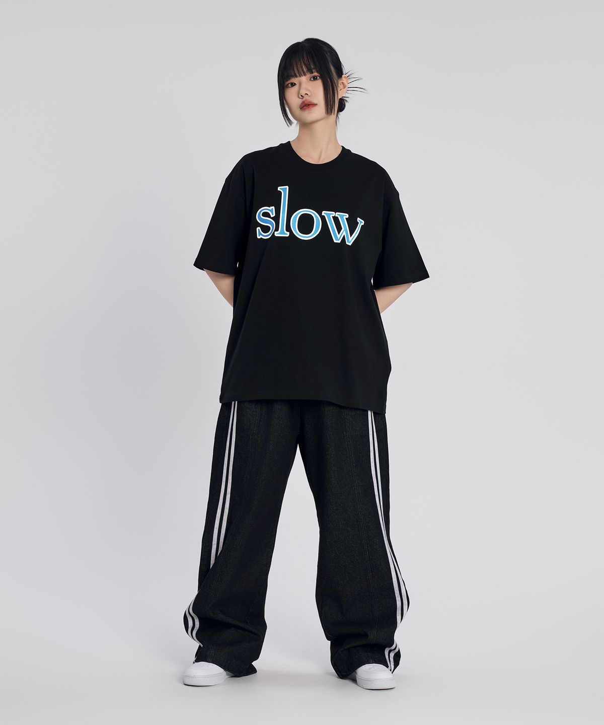 슬로우 레코드 하우스(SLOW RECORD HOUSE) 슬로우 나염 반팔 티셔츠_블랙