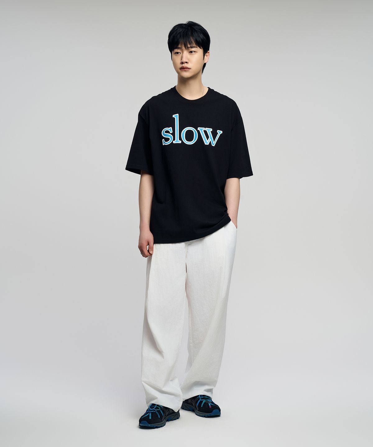 슬로우 레코드 하우스(SLOW RECORD HOUSE) 슬로우 나염 반팔 티셔츠_블랙