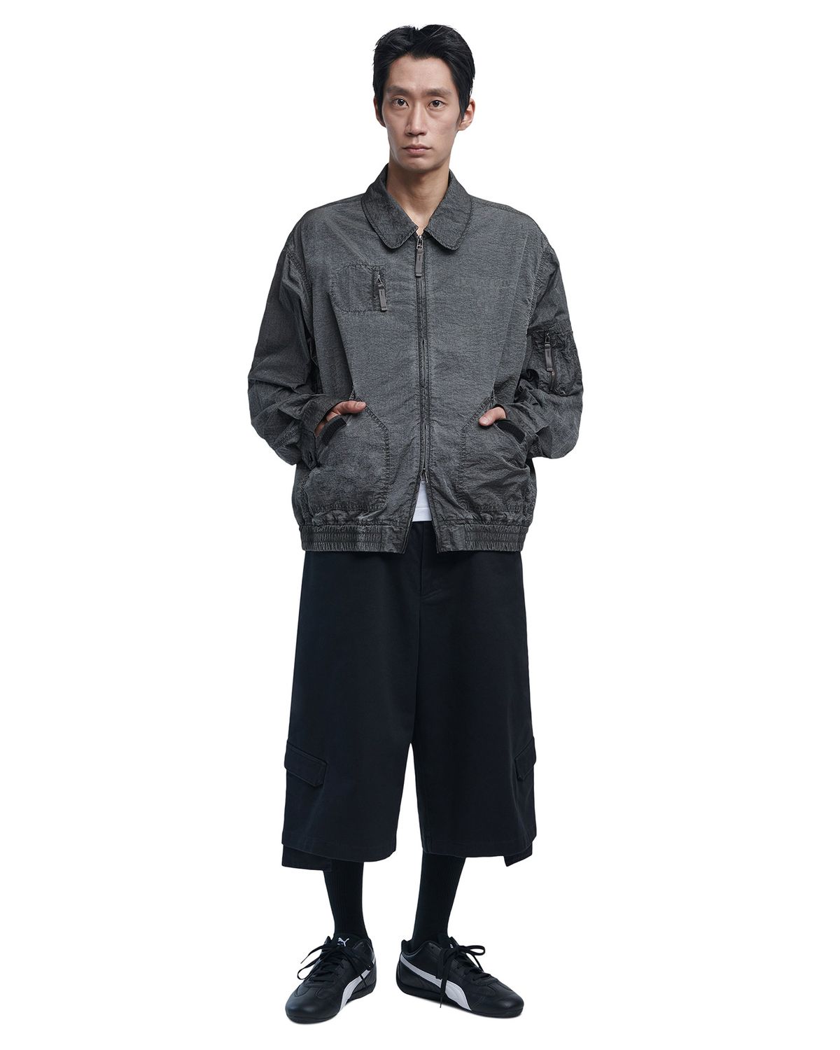 노매뉴얼(NOMANUAL) NYLON FLIGHT JACKET - CHARCOAL