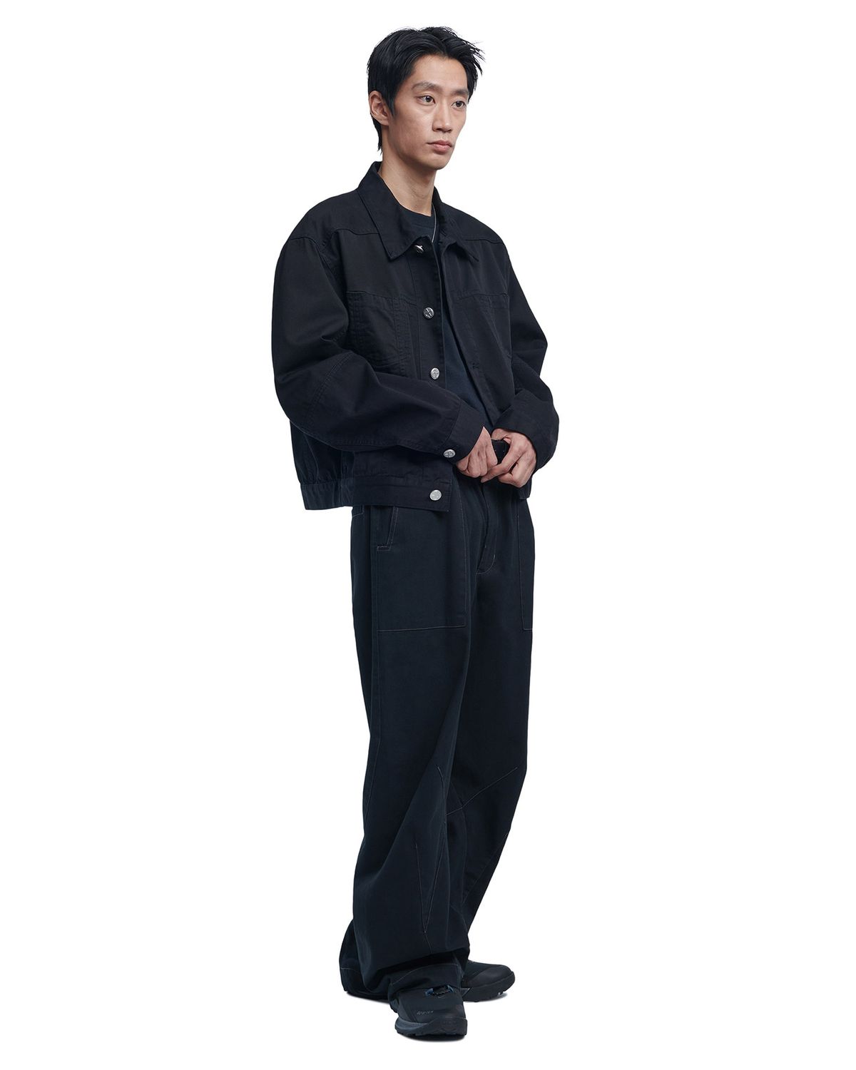 노매뉴얼(NOMANUAL) P.L STITCHED TRUCKER JACKET - BLACK