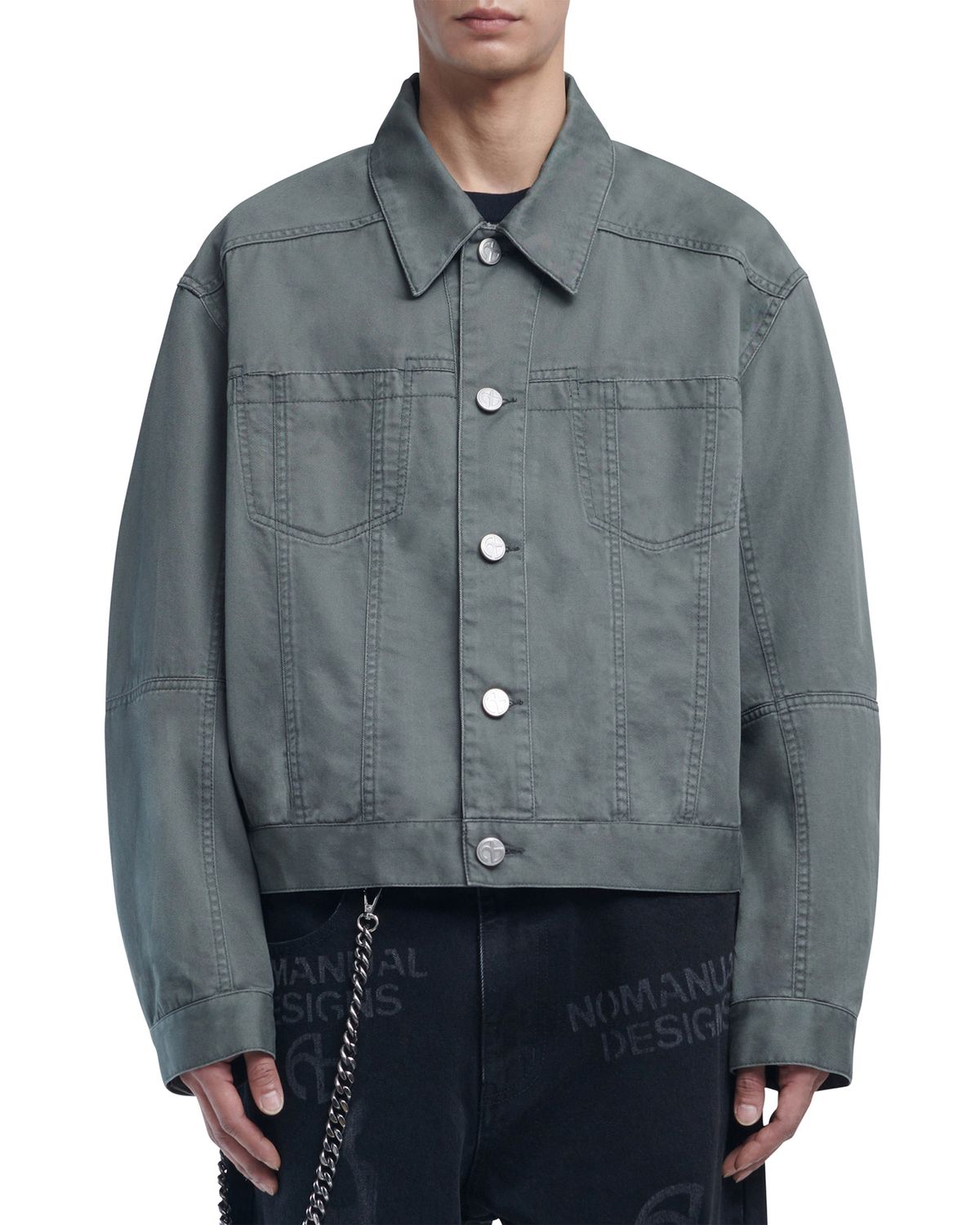 노매뉴얼(NOMANUAL) P.L STITCHED TRUCKER JACKET - KHAKI GRAY