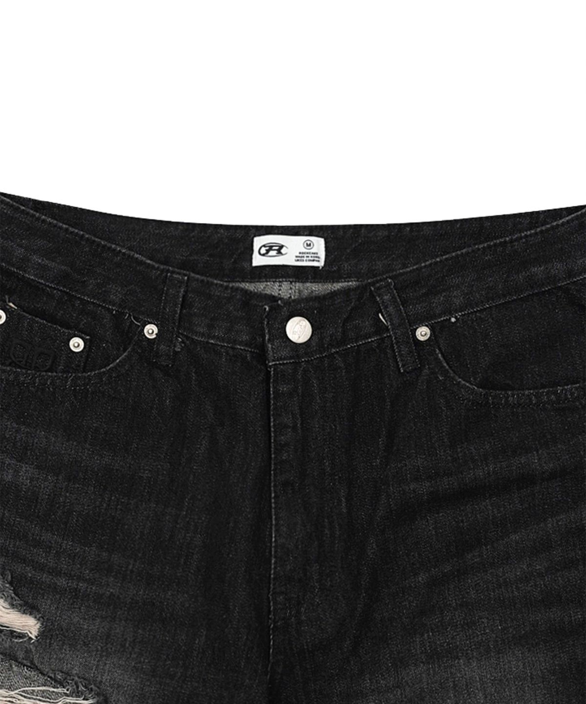 락케이크(ROCKCAKE) Faye Damage Jeans - Black
