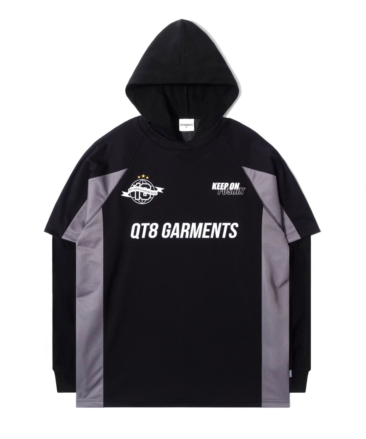 큐티에잇 가먼츠(QT8 GARMENTS) OC 3R Soccer Layered Hoodie Jersey (Black)