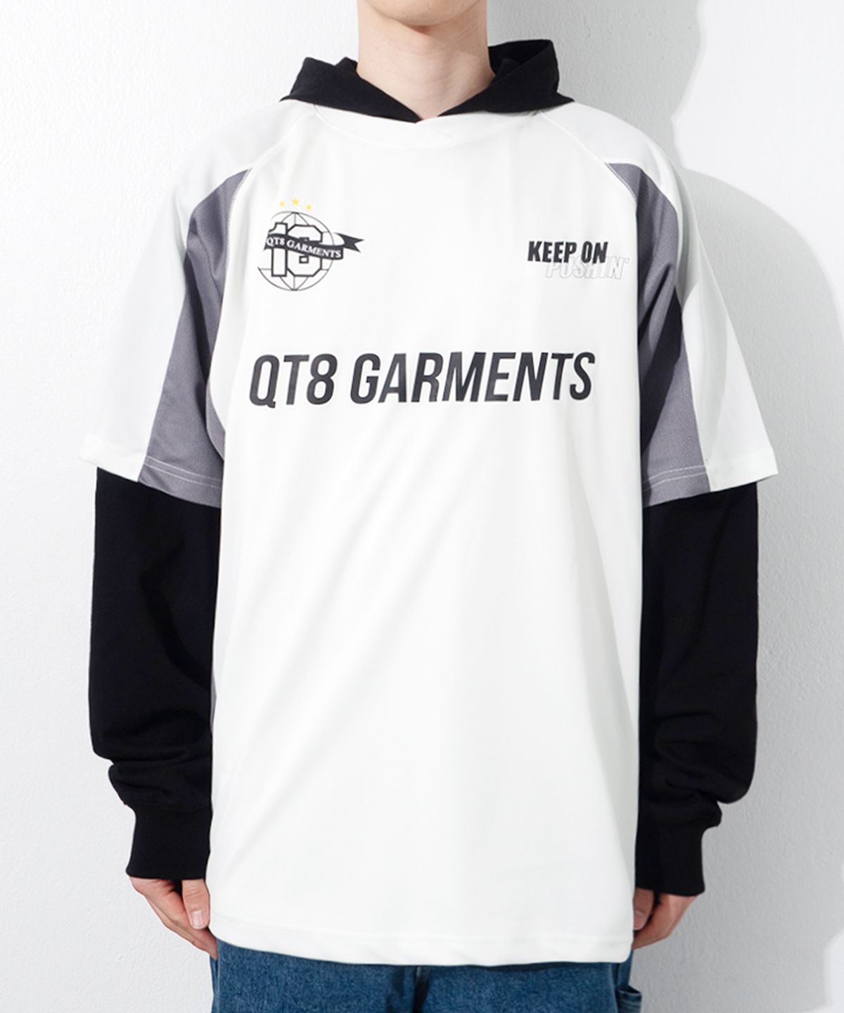 큐티에잇 가먼츠(QT8 GARMENTS) OC 3R Soccer Layered Hoodie Jersey (Ivory)