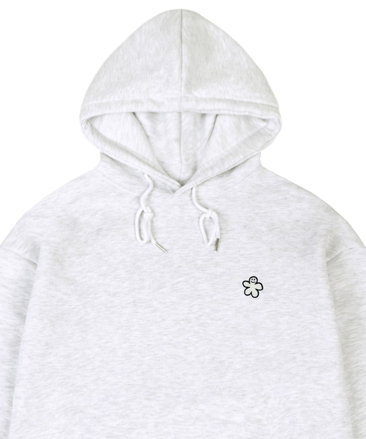 그레이버(GRAVER) [UNISEX]화이트 오드플라워 자수 후드티_멜란지화이트