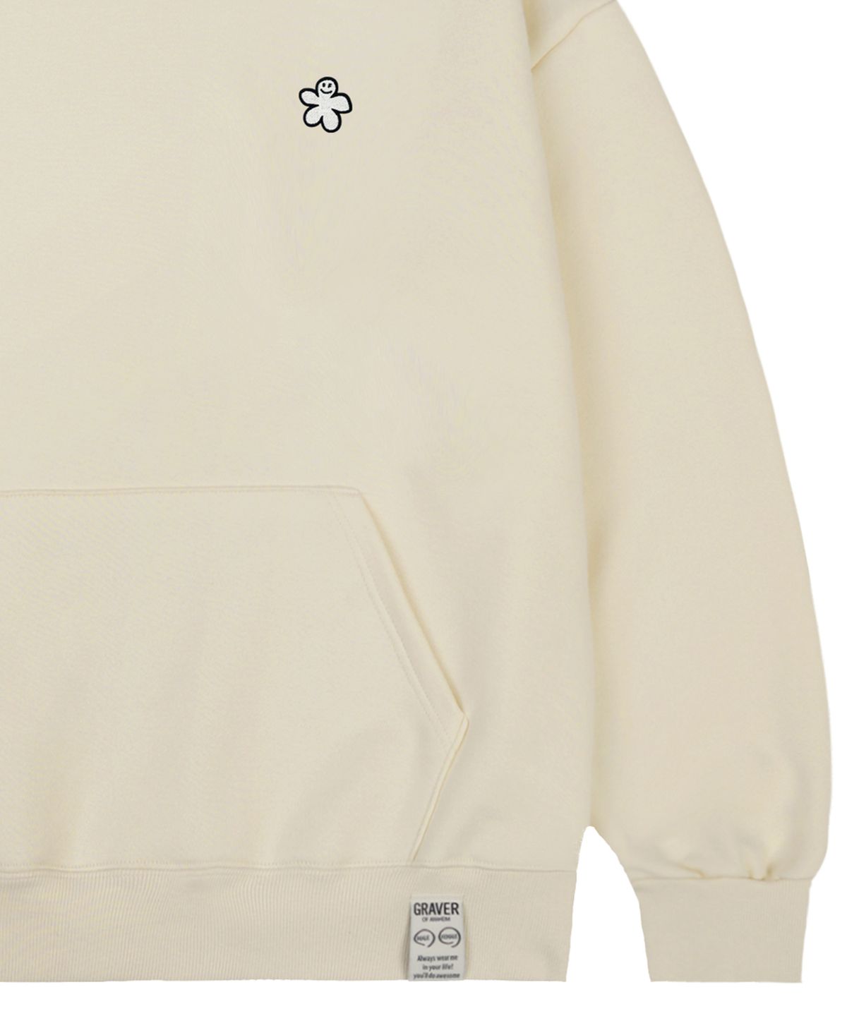 그레이버(GRAVER) [UNISEX]화이트 오드플라워 자수 후드티_크림