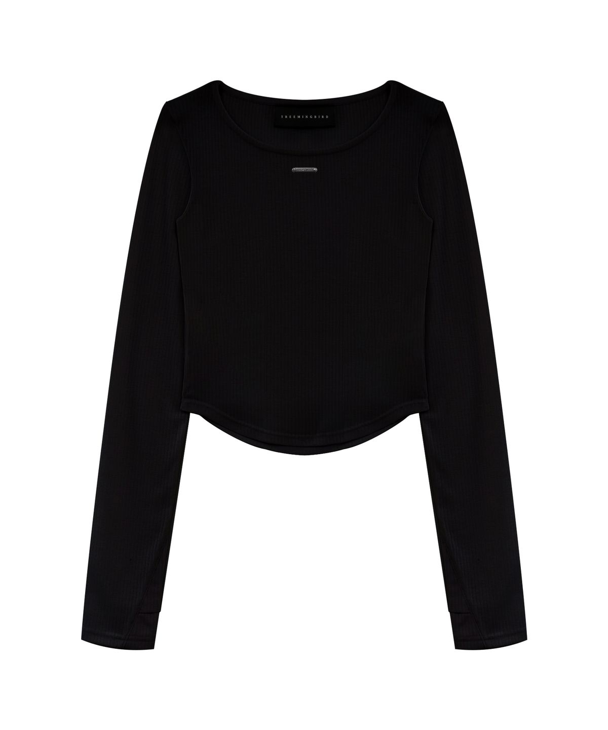 트리밍버드(TREEMINGBIRD) Boat Neck Finger Hole Long Sleeve [ Black ]