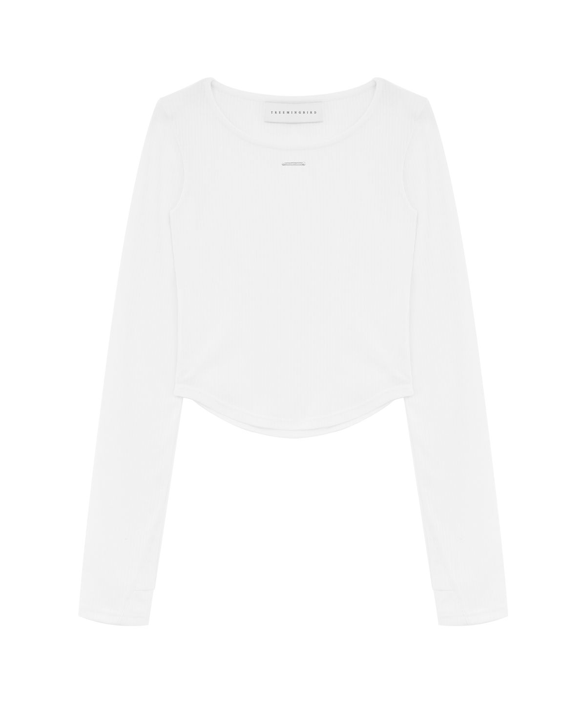 트리밍버드(TREEMINGBIRD) Boat Neck Finger Hole Long Sleeve [ White ]