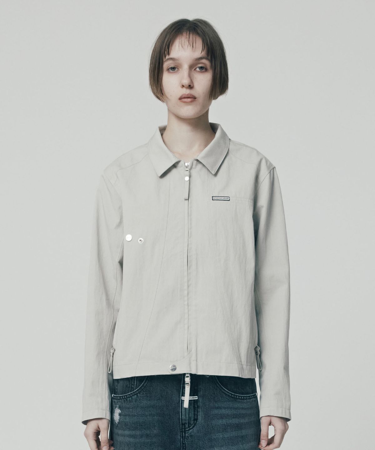 더바이닐하우스(THEVINYLHOUSE) 2WAY ZIP SINGLE JACKET GREY (VH2ESUJ242A)