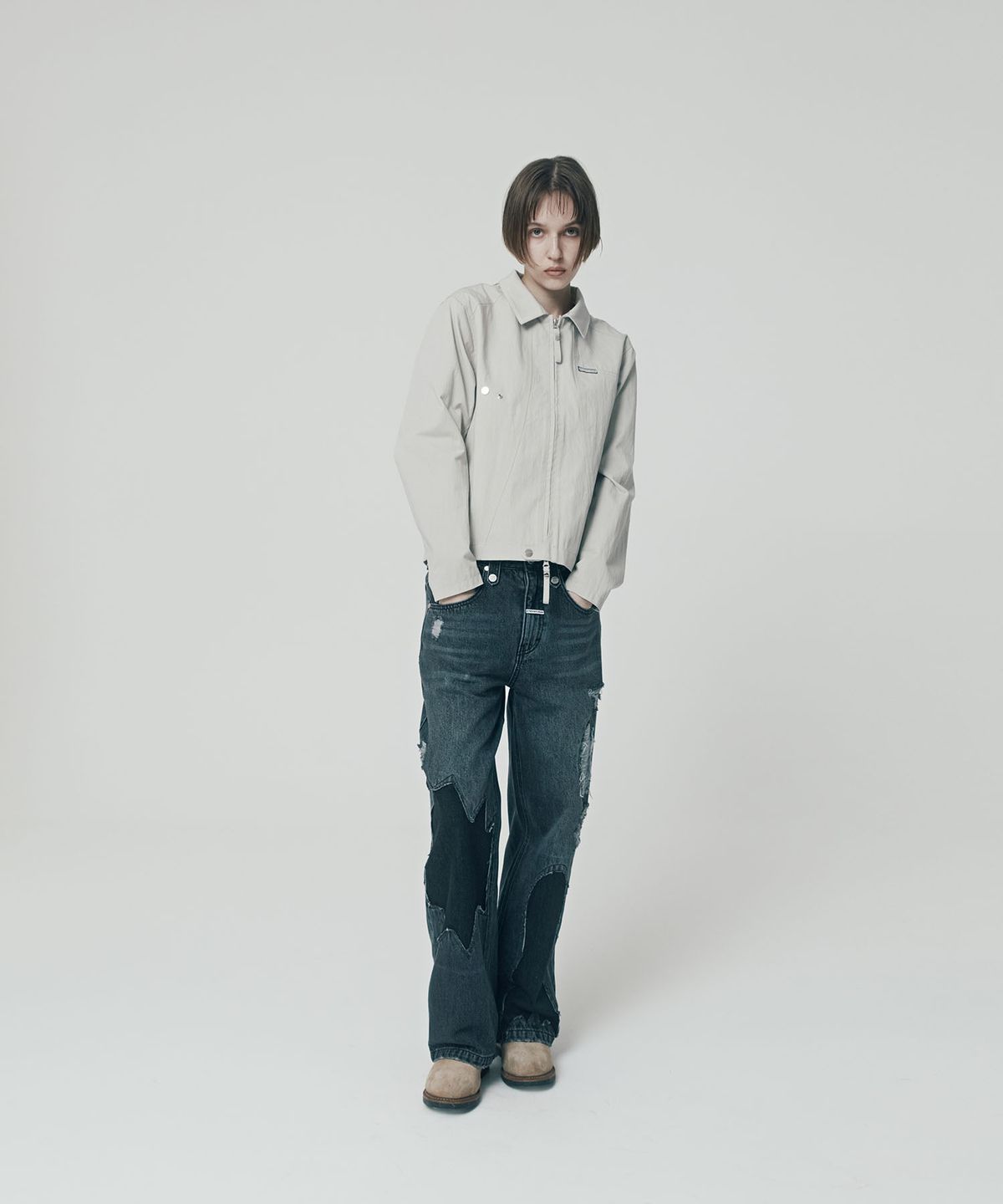 더바이닐하우스(THEVINYLHOUSE) 2WAY ZIP SINGLE JACKET GREY (VH2ESUJ242A)