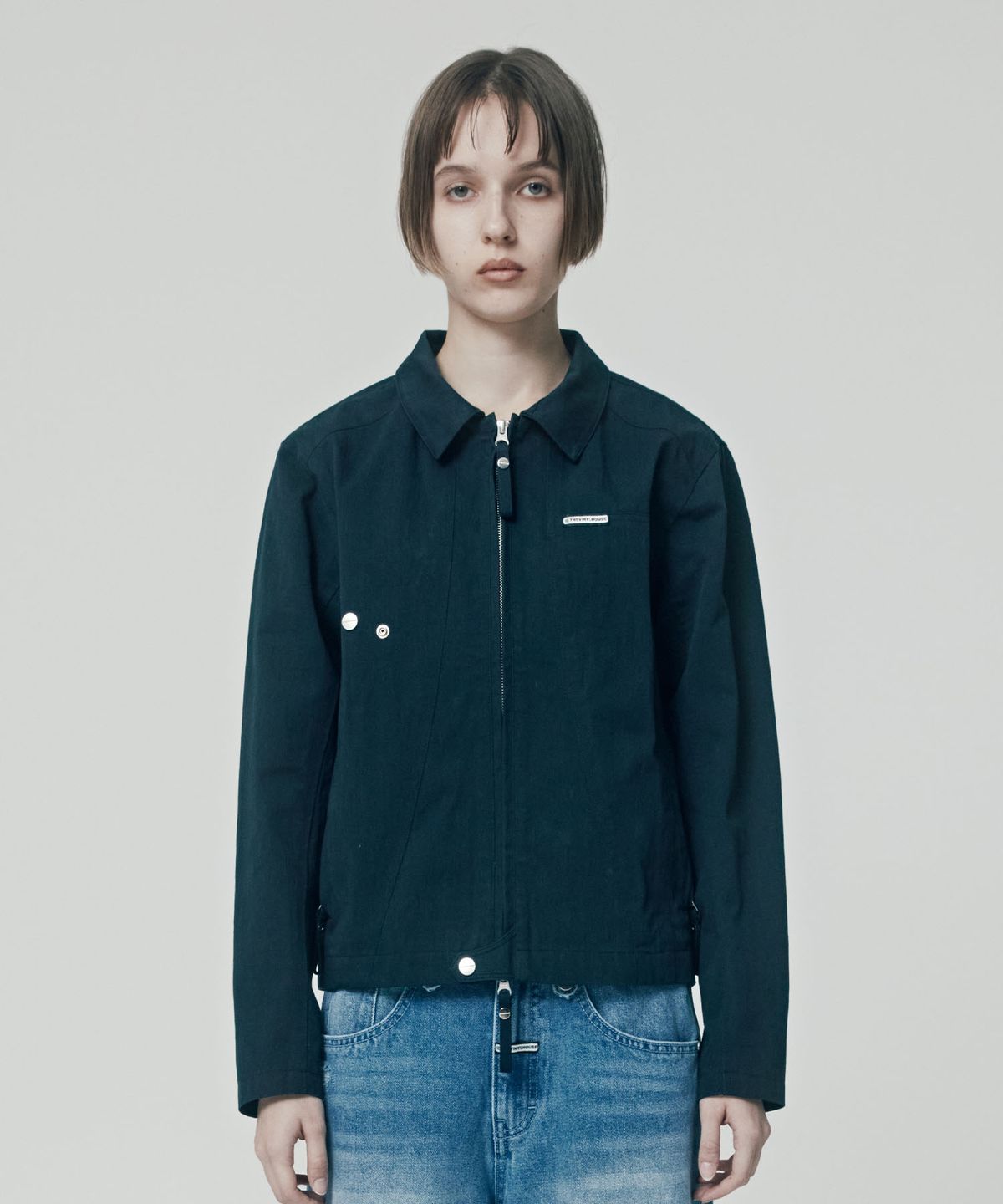더바이닐하우스(THEVINYLHOUSE) 2WAY ZIP SINGLE JACKET NAVY (VH2ESUJ242A)