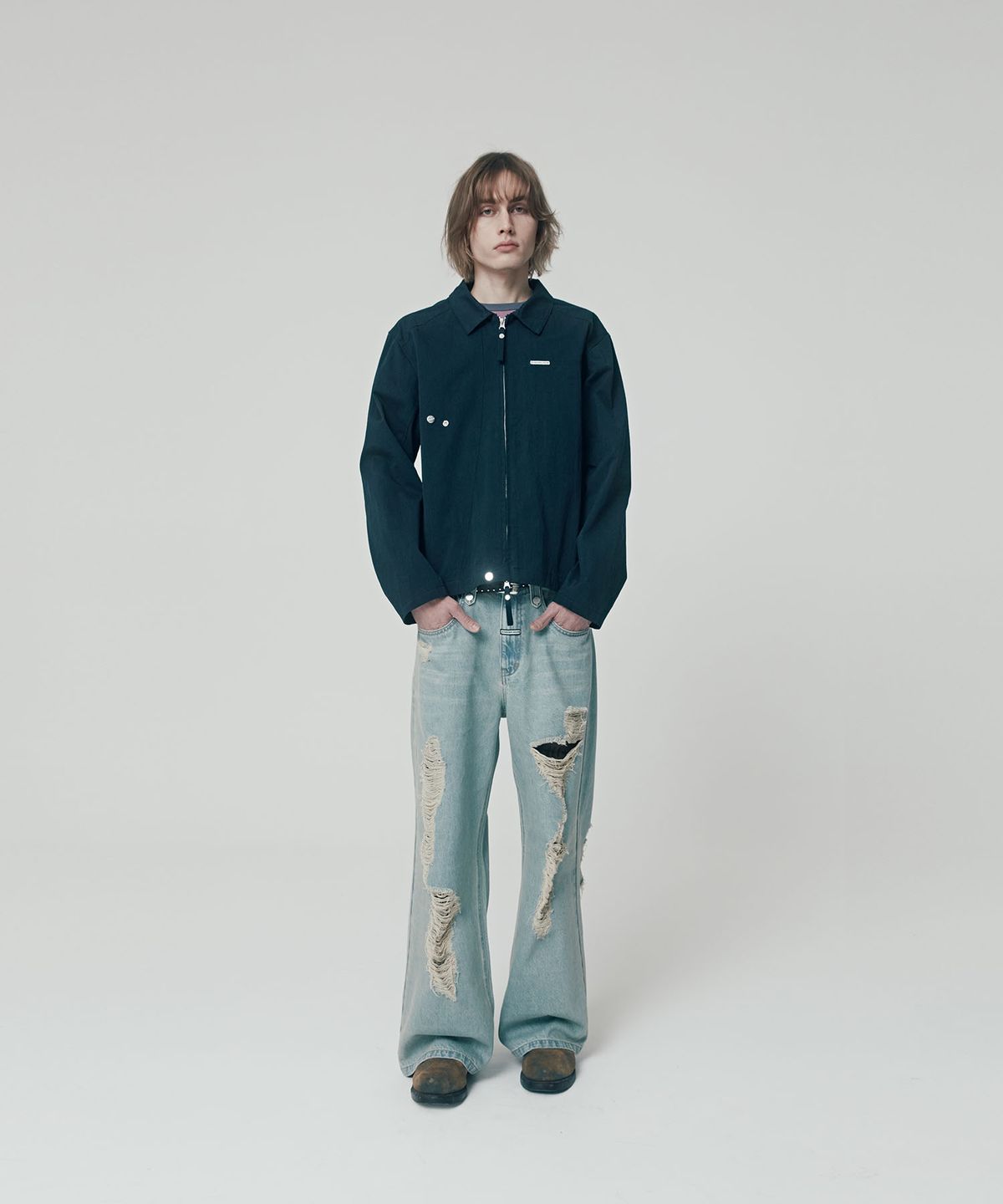 더바이닐하우스(THEVINYLHOUSE) 2WAY ZIP SINGLE JACKET NAVY (VH2ESUJ242A)