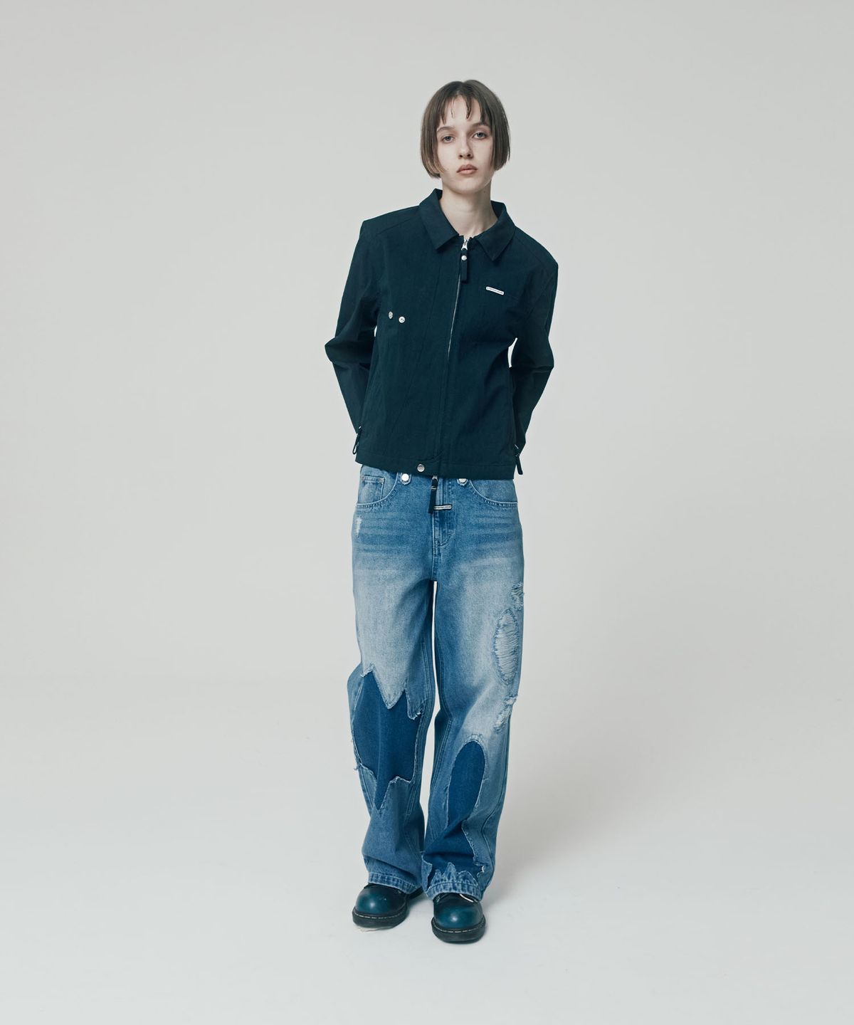 더바이닐하우스(THEVINYLHOUSE) 2WAY ZIP SINGLE JACKET NAVY (VH2ESUJ242A)