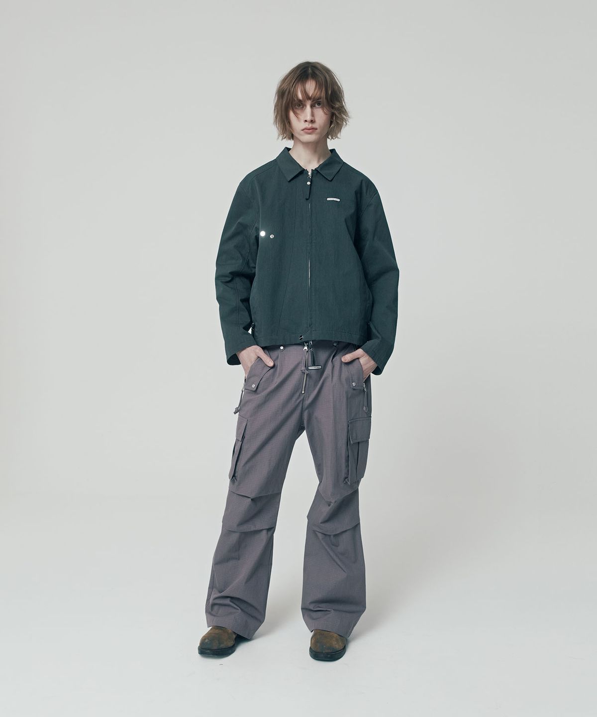 더바이닐하우스(THEVINYLHOUSE) 2WAY ZIP SINGLE JACKET CHARCOAL (VH2ESUJ242A)
