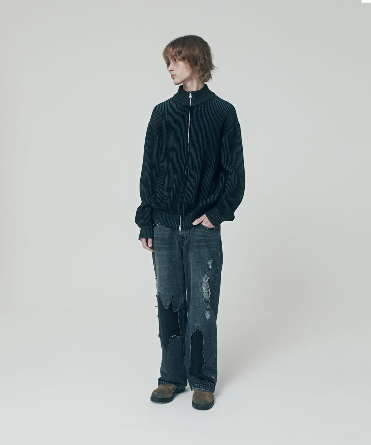 더바이닐하우스(THEVINYLHOUSE) VERTICAL PATTERN CARDIGAN BLACK (VH2ESUK680A)