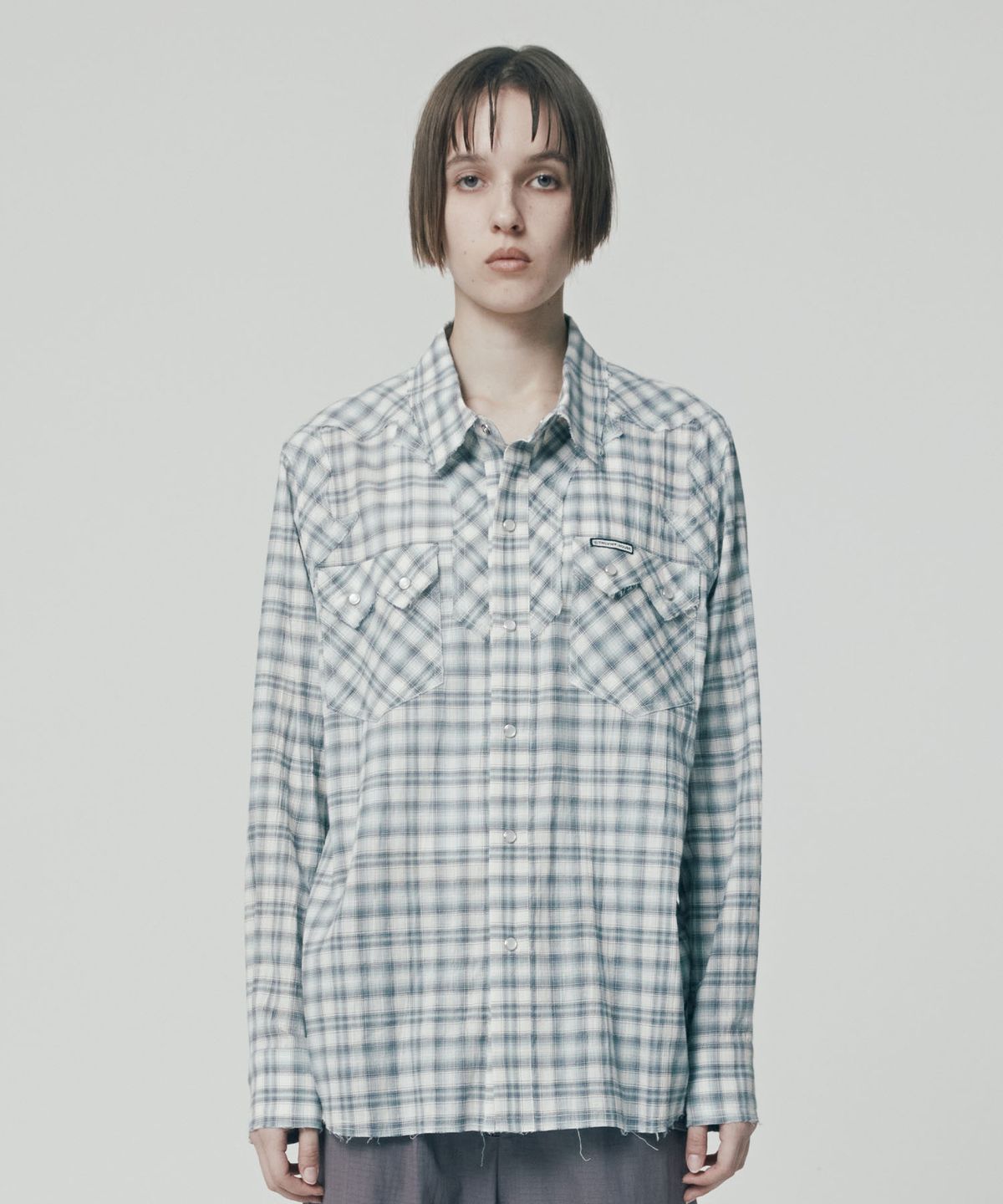 더바이닐하우스(THEVINYLHOUSE) WESTERN CHECK SHIRTS GREY (VH2ESUW321A)